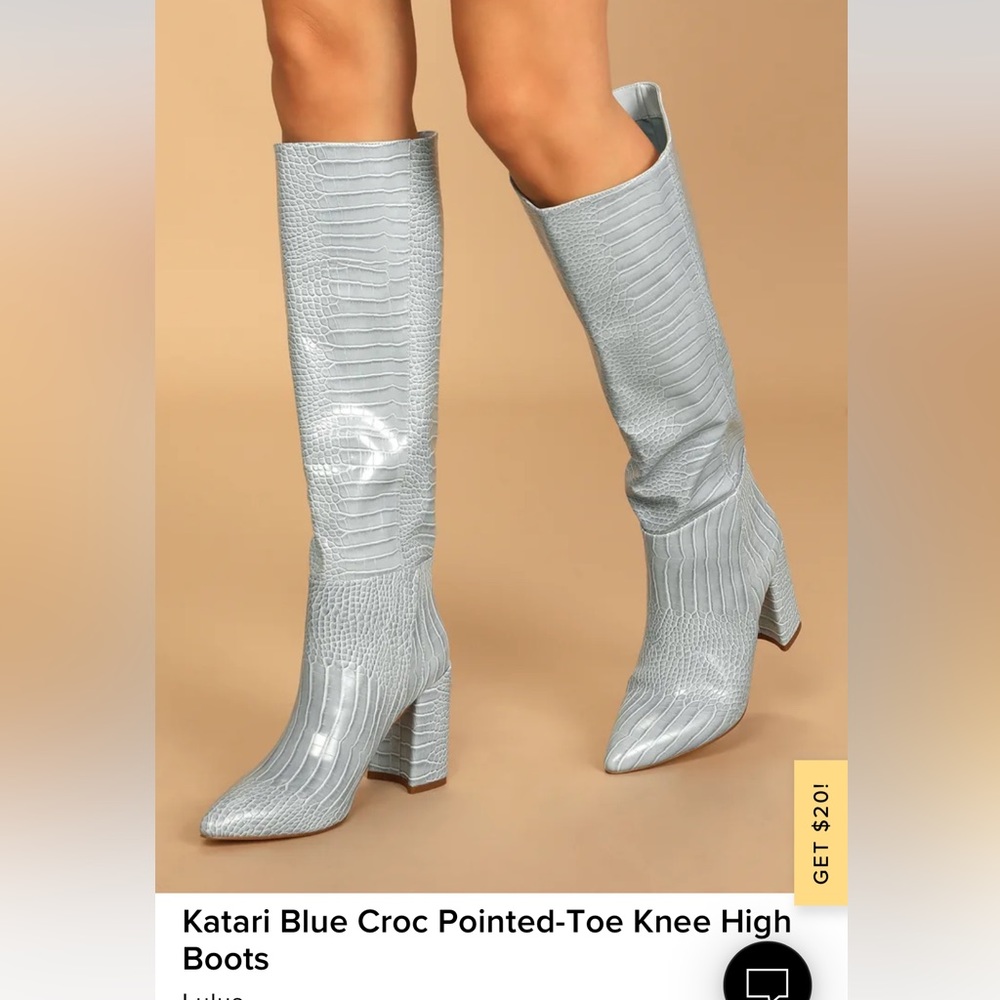 Lulus katari blue croc pointed toe knee high boots size 7